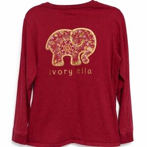 Ivory Ella Maroon Gold Mandala Paisley Elephant Long Sleeve